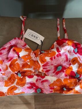 Cider Pink & Orange Floral Spaghetti Strap Crop Top